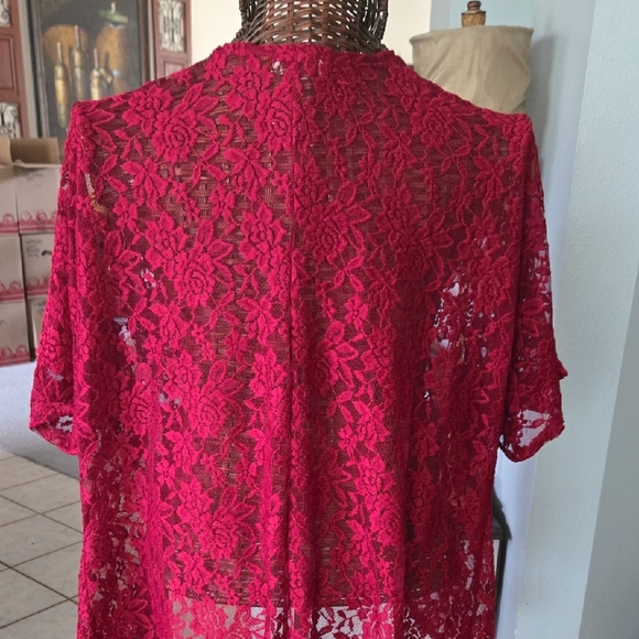 Red Lace Open-Front Cardigan - Picture 7 of 8